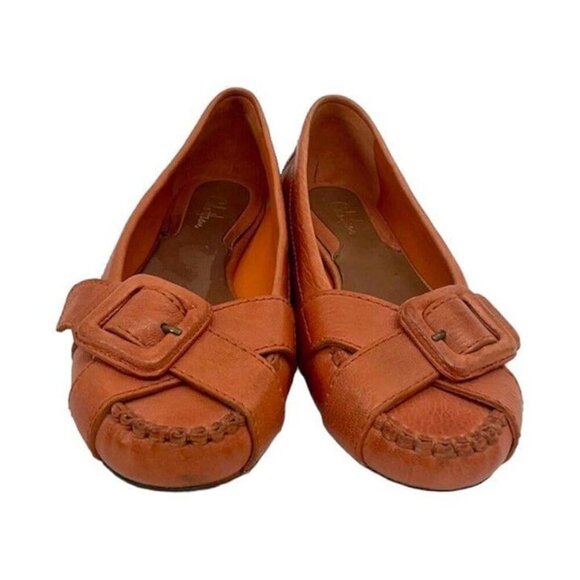 NEW Cole Haan Size 8 Orange Leather Slip-On Ballet Loafers w/ Buckle Accent - Picture 3 of 10